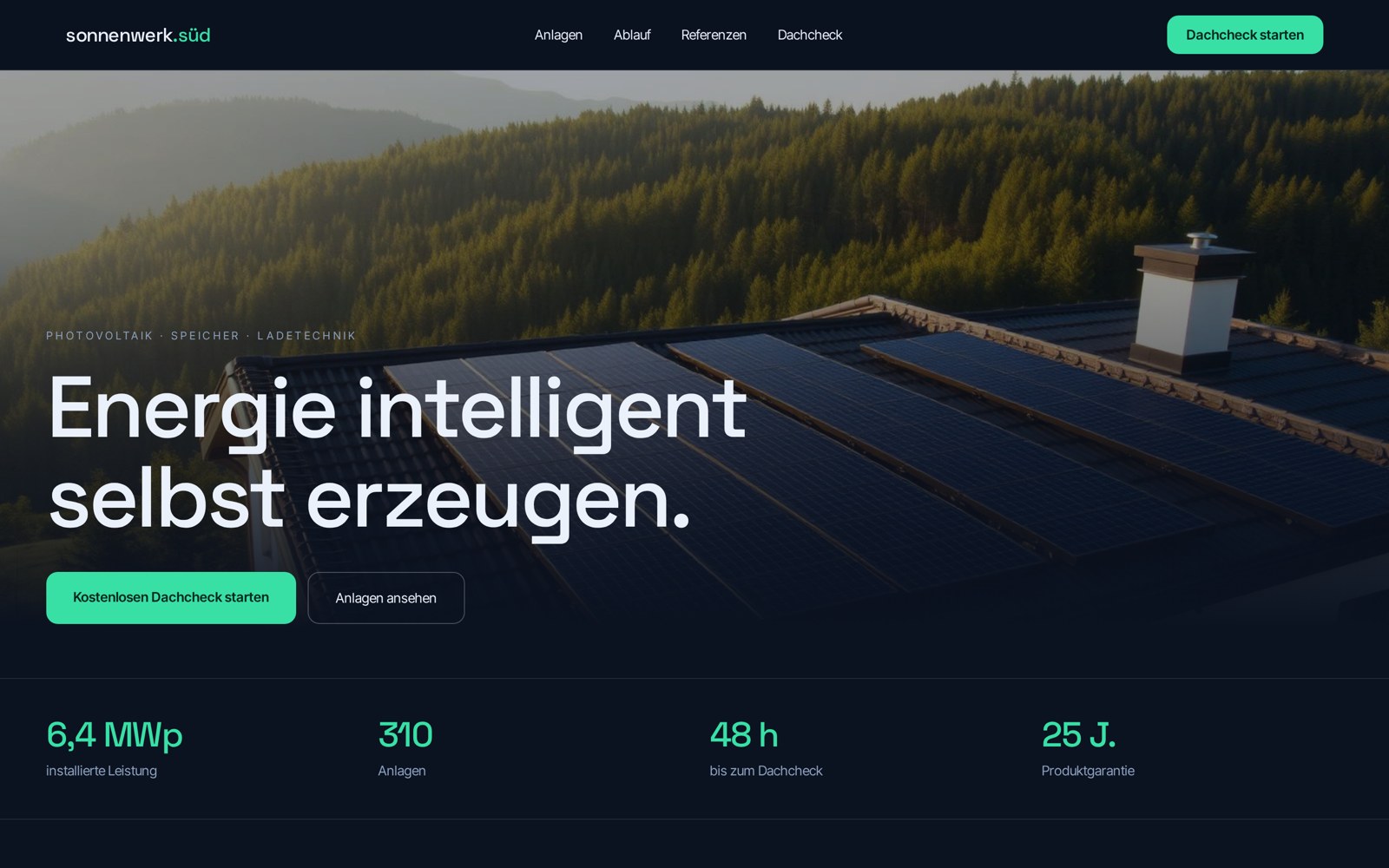 Bildschirmaufnahme der Beispielwebsite Solartechnik Werner