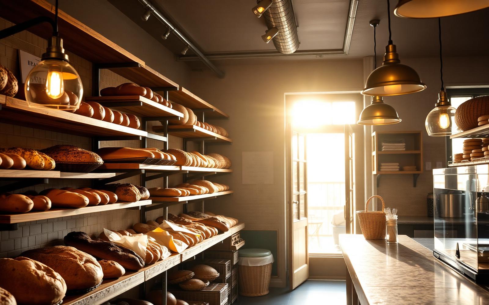 Verkaufsraum der Bäckerei im Morgenlicht