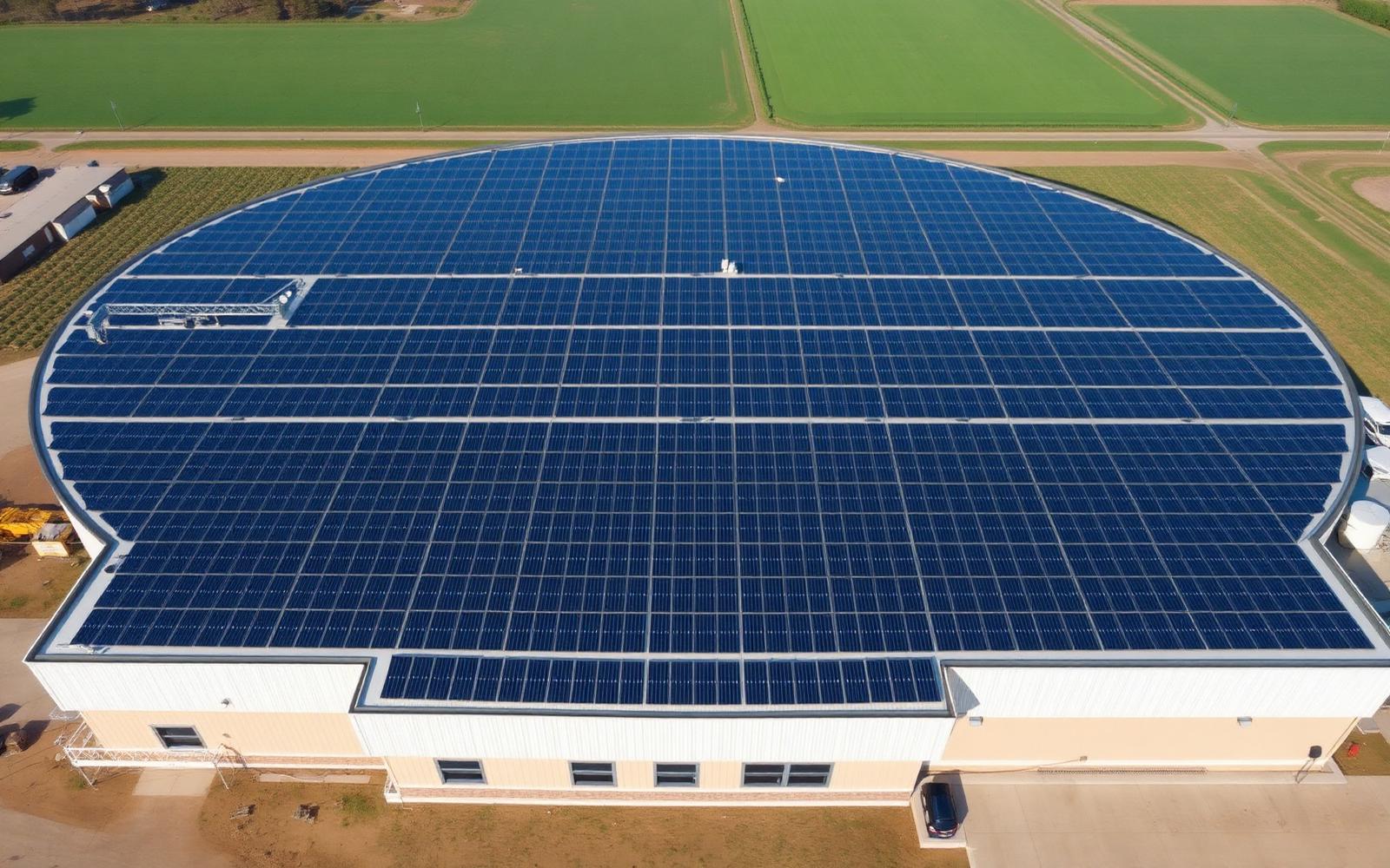 Gewerbedach vollflächig mit Photovoltaikmodulen belegt
